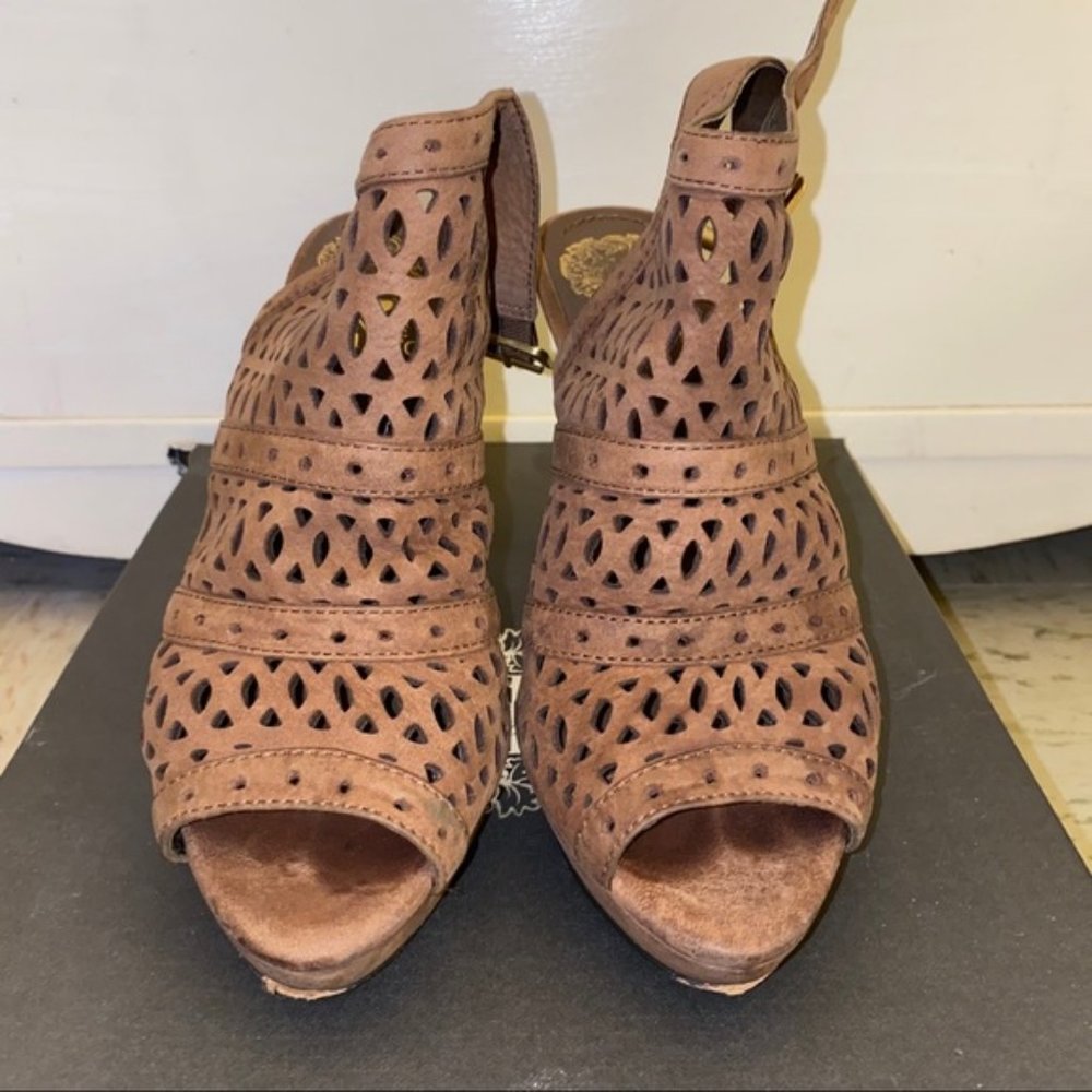 vince camuto perforated suede booties